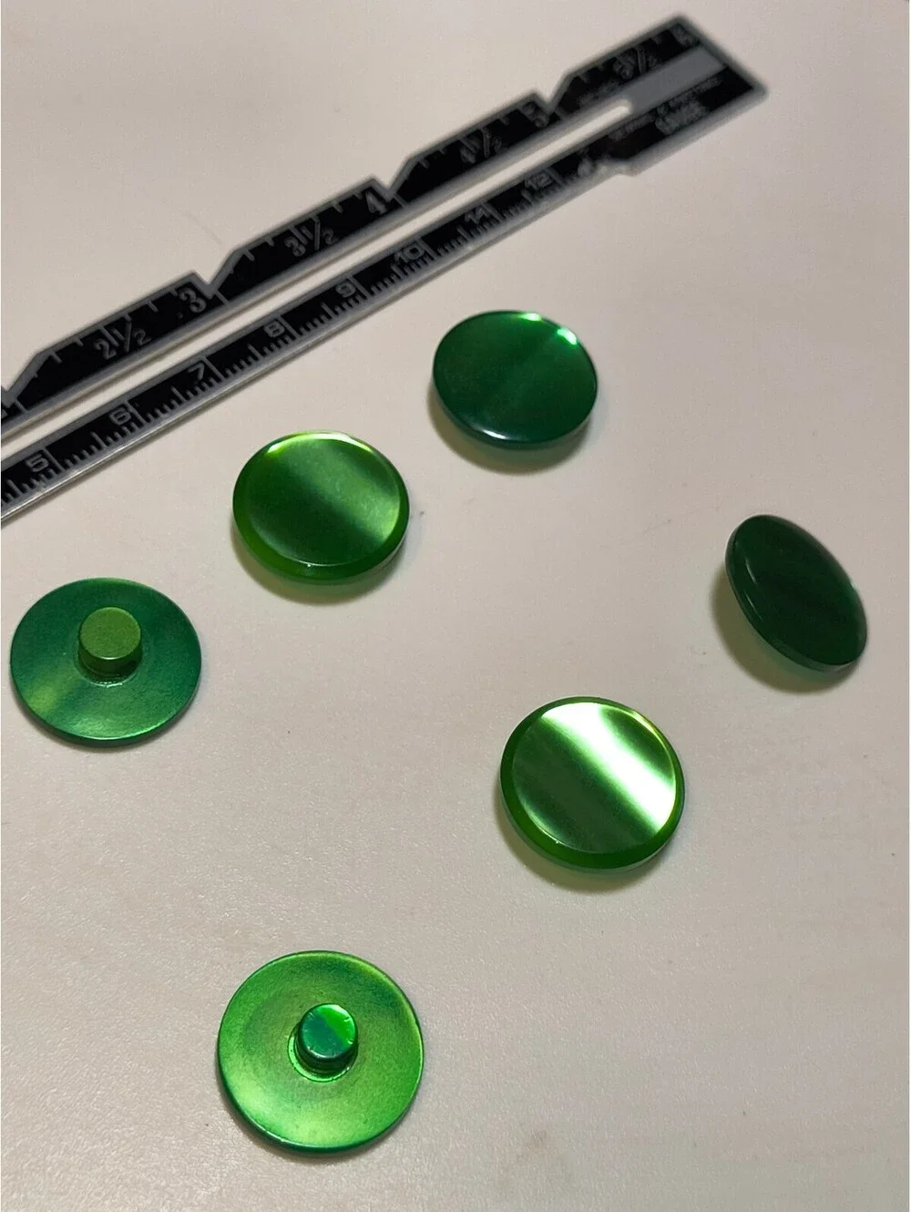 Set of 6 Vintage Green Round Plastic Buttons